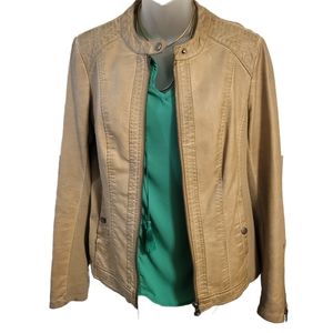 Sebby Lightweight Taupe Faux Leather Moto Jacket sz M